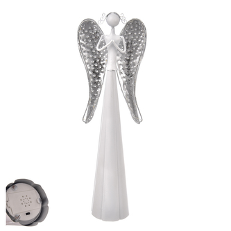 Anděl kov LED bílý 13x9x40 cm