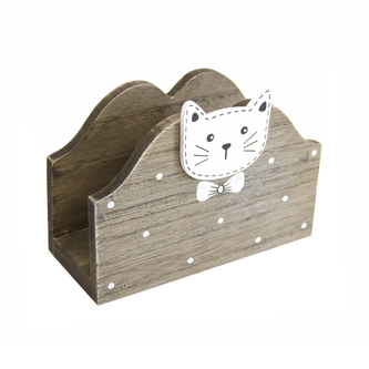 Stojan na ubrousky dřevo hnědý kočka 13x5x9 cm