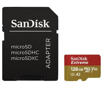 SanDisk Extreme 128GB microSDXC / CL10 / A2 / UHS-I U3 / 160mb/s / vč. adaptéru