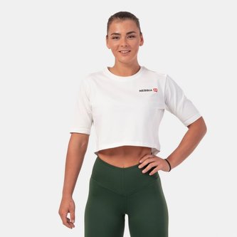 Dámské tričko Crop Top Minimalist Logo Cream - NEBBIA - Velikost M