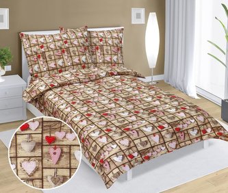 Povlečení krepové - béžové srdce - 140x200,70x90 cm