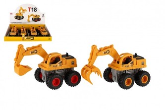 Auto stavební bagr 15x8cm plast na setrvačník 2 druhy 8ks v boxu