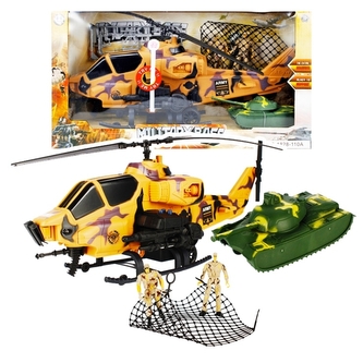 Vojenský vrtulník na baterie s vojáky a tankem - světlo, zvuk Vojenský vrtulník na baterie s vojáky a tankem - světlo, zvuk