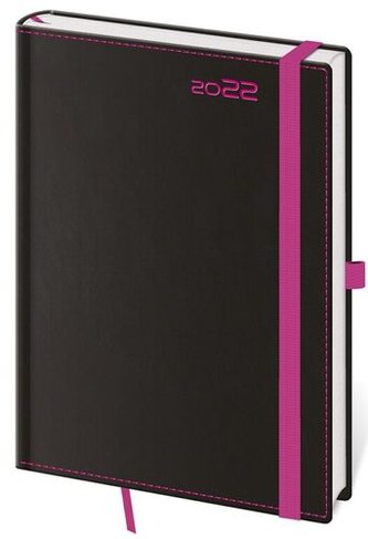Diář 2022 denní A5 Black Pink s poutkem na propisku