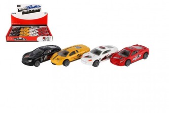Auto závodní kov/plast 3,5x8,5cm na zpětné natažení 4 barvy 12ks v boxu