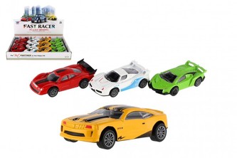 Auto závodní kov/plast 4,5x10cm na zpětné natažení 4 barvy 12ks v boxu