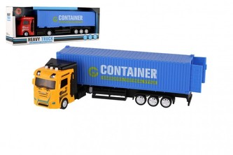 Auto kamion s kontejnerem plast 30cm na setrvačník na bat. se světlem se zvukem 2barvy v krab. 35x13