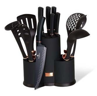 Sada nožů a kuchyňského náčiní ve stojanu 12 ks Black Rose Collection BERLINGERHAUS BH-6254