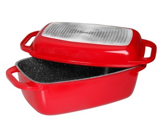 Pekáč z litého hliníku s víkem 32 cm červená STONELINE WX-13175