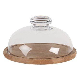 Skleněný poklop s dřevěnou podstavou