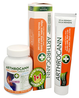 Annabis Arthrocann Collagen Omega 3-6 Forte 60 tbl. + Arthrocann - gel z konopí s koloidním stříbrem na klouby, svaly, šlachy 75 ml