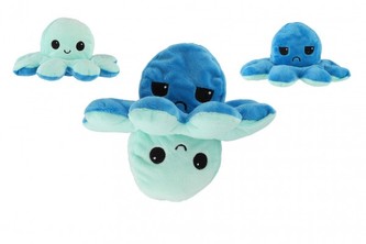 Chobotnice oboustranná plyšová měnící obličej 18cm tyrkysovo-modrá v sáčku