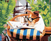 Malování podle čísel - PES S KNIHOU - 80x100 cm, bez rámu a bez vypnutí plátna