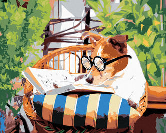 Malování podle čísel - PES S KNIHOU - 80x100 cm, bez rámu a bez vypnutí plátna