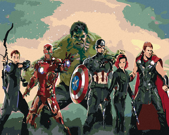 Malování podle čísel - AVENGERS ASSEMBLE - 80x100 cm, vypnuté plátno na rám