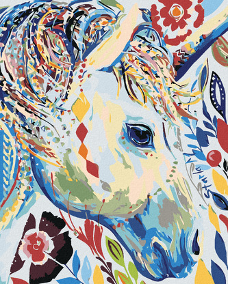 Malování podle čísel - KVĚTINOVÁ BÍLÁ KOBYLA - 80x100 cm, vypnuté plátno na rám