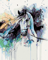 Malování podle čísel - ABSTRAKTNÍ KŮŇ ČERNÝ - 80x100 cm, vypnuté plátno na rám