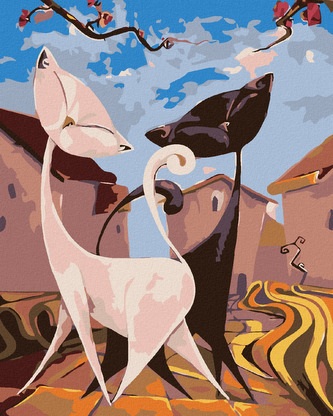 Malování podle čísel - KOČIČKY NA VYCHÁZCE MĚSTEM - 80x100 cm, bez rámu a bez vypnutí plátna