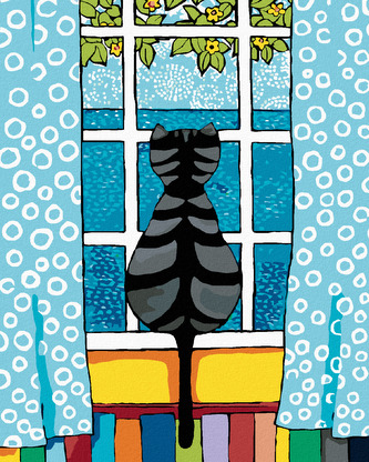 Malování podle čísel - KOČKA ZA OKNEM - 40x50 cm, vypnuté plátno na rám