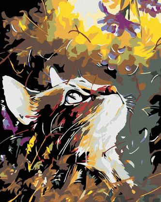 Malování podle čísel - KOČKA V LUČNÍM KVÍTÍ - 40x50 cm, vypnuté plátno na rám