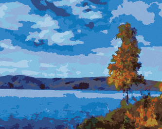 Malování podle čísel - JEZERO S MODROU OBLOHOU - 80x100 cm, vypnuté plátno na rám