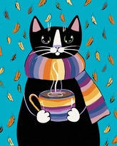 Malování podle čísel - KOČIČKA S PRUHOVANOU ŠÁLOU - 80x100 cm, vypnuté plátno na rám