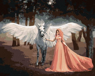 Malování podle čísel - ELF A JEDNOROŽEC - 80x100 cm, bez rámu a bez vypnutí plátna