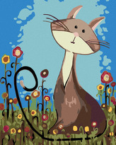 Malování podle čísel - KOČIČKA A LUČNÍ KVÍTÍ - 80x100 cm, vypnuté plátno na rám