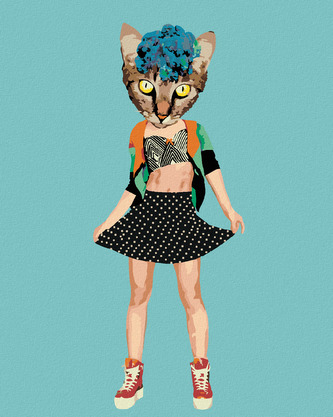 Malování podle čísel - KOČKA V OBLEČENÍ A KVĚTINY - 40x50 cm, vypnuté plátno na rám