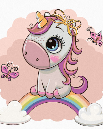 Malování podle čísel - MALÝ JEDNOROŽEC A DUHA - 80x100 cm, vypnuté plátno na rám