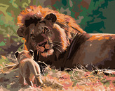 Malování podle čísel - LEV A LVÍČE - 80x100 cm, bez rámu a bez vypnutí plátna