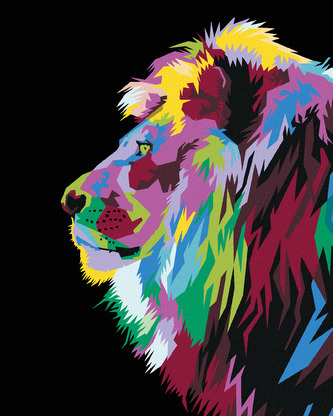 Malování podle čísel - BAREVNÝ LEV FOCENÝ Z BOKU - 80x100 cm, bez rámu a bez vypnutí plátna