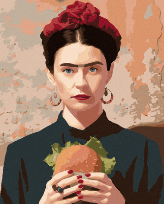 Malování podle čísel - FRIDA KAHLO A HAMBURGER - 80x100 cm, vypnuté plátno na rám