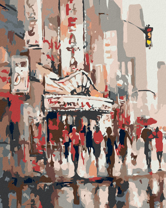 Malování podle čísel - LIDÉ U DIVADLA - 80x100 cm, bez rámu a bez vypnutí plátna