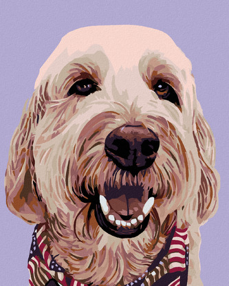 Malování podle čísel - PES SE ŠÁTKEM - 80x100 cm, vypnuté plátno na rám