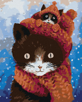 Malování podle čísel - KOTĚ SCHOVANÉ ZA ČEPICÍ - 80x100 cm, vypnuté plátno na rám