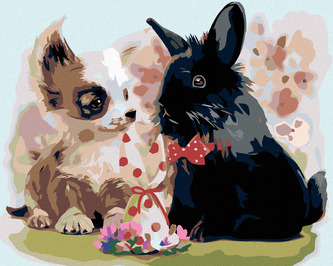 Malování podle čísel - ŠTĚNĚ S ČERNÝM KRÁLÍKEM - 80x100 cm, vypnuté plátno na rám