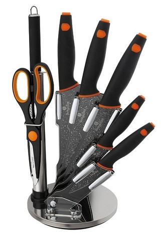Sada nožů ve stojanu 8 ks Granit Diamond Line černá/oranžová BERLINGERHAUS BH-2117