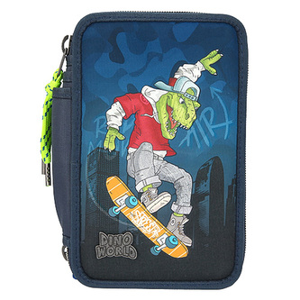 Penál s výbavou Dino World, Dino-skater, modrý