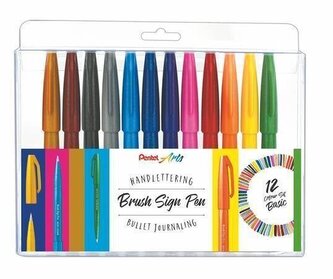 Popisovač Pentel Arts Touch Brush Sign Pen - 12 barev, sada