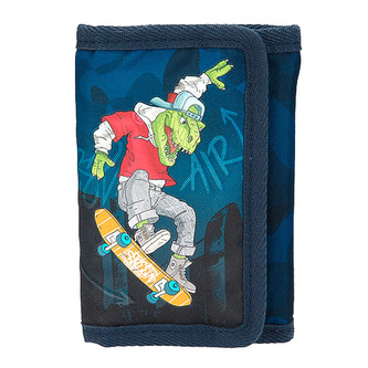 Peněženka na suchý zip Dino World, Dino-skater - modrá