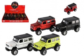 Auto terénní kov/plast 12cm na zpětné natažení se světlem se zvukem 4 barvy 12ks v boxu