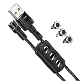 Datový kabel HOCO U98, 3v1 magnetický, barva černá  (Micro USB, Typ C, Lightning)