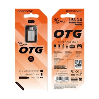 Adaptér Borofone Micro USB na USB OTG, barva stříbrná