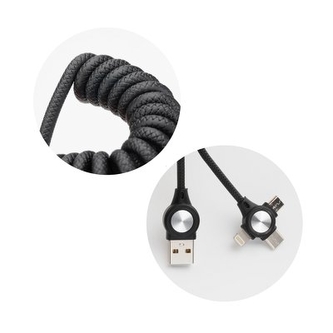 Datový kabel 3v1, Micro USB, USB Typ C, Lightning, barva černá spirála