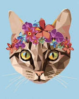 Malování podle čísel - KOČKA A KVĚTINOVÁ KORUNA - 80x100 cm, bez rámu a bez vypnutí plátna