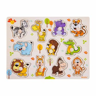 Dětské dřevěné puzzle s úchyty Akuku zvířátka