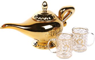 Čajový set Disney|Aladdin: Aladdinova lamp se skleničkami set 3 Kusů (Lampa 24 x 13 x 9 cm|Sklenice 6 x 6,5 x 4,5 cm)