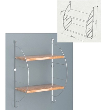 Polička koupel chrom dřevo 38x22x55cm