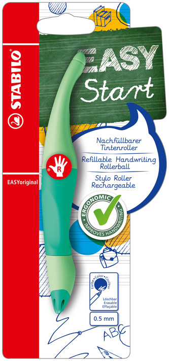 Ergonomický roller pro praváky - STABILO EASYoriginal Pastel pastelová zelená - 1 ks - modrý (zmizíkovatelný) inkoust - vč. bombičky